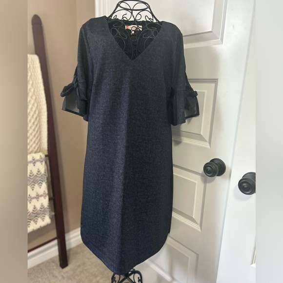 NEW Jude Connally Dark Blue Denim Look  V-Neck Dress - Picture 1 of 7